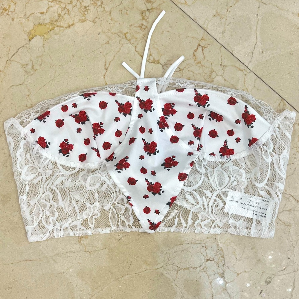 Lace and rose tube top